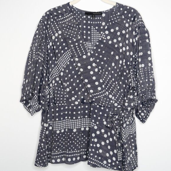Harve Bernard Wrap Blouse Plus Size 2X Blue Circles Gold Specks NR HBW789P - Picture 1 of 8